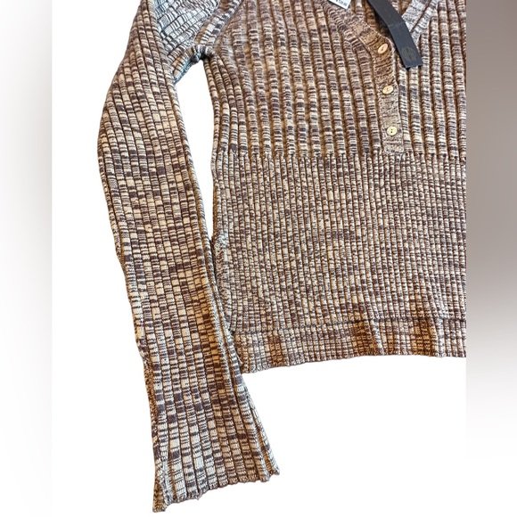 House of Harlow 1960 Brown and Tan Button Front Long Sleeved Sweater - Picture 2 of 13